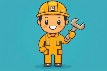 Fototapeta premium Cute Cartoon Mechanic Holding Wrench