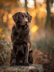 Majestic Chocolate Labrador in Autumn Forest Setting