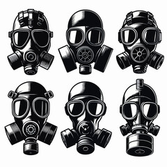 shiloutte Military Gas mask set vector illustration