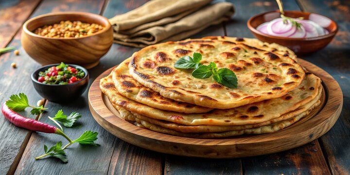 Traditional Indian flatbread known as Paratha or Parantha, freshly made and served hot , cuisine, Indian, food, bread
