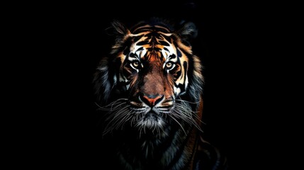 Obraz premium Close-up Portrait of a Tiger's Face in Low Light