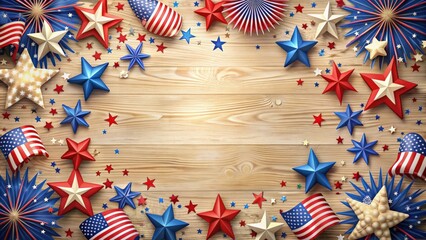 Obraz premium Festive background for Independence day celebration, freedom, USA, patriotic, fireworks, red white and blue, stars
