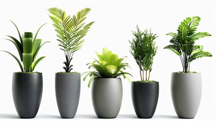 Fototapeta premium Different potted plants isolated on white background. Houseplant for decoration.