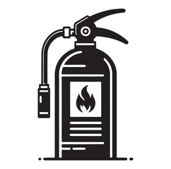 Minimal Fire Extinguisher Black Silhouette Vector.