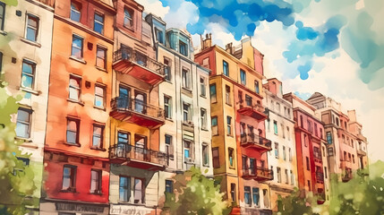 Obraz premium Apartment Buildings watercolor style