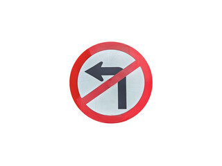 Turn left prohibition sign. Traffic sign. on transparent background