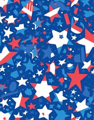 Minimalist American Flag Pattern with Blue Background, Red and White Stripes, and Stars, Featuring a Clean Design and Copy Space.