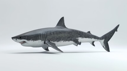 Obraz premium Great White Shark Swimming Against White Background