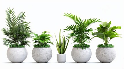 Fototapeta premium A group of plants in a concrete pot isolated on white background.