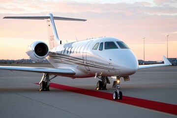 Obraz premium Luxury VIP Travel - Private Jet with Red Carpet on Tarmac Symbolizing Exclusivity and Prestige