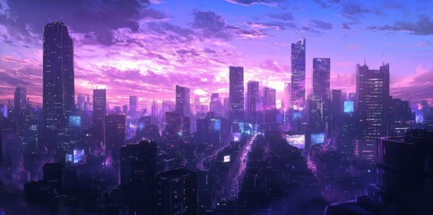 Obraz premium Urban Legend: A Cityscape Animated with Stories Written in the Skyline, Blending Myth and Metropolis for a Fantasy Narrative,Abstract concepts, game concept art, storybook illustrations