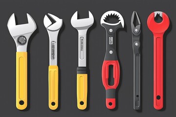 Assorted Wrenches and Tools on a Black Background