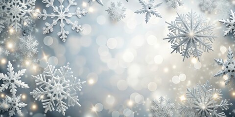 Naklejka premium Realistic snowflakes overlay on light silver backdrop for a festive holiday concept , winter, Christmas, decoration, background