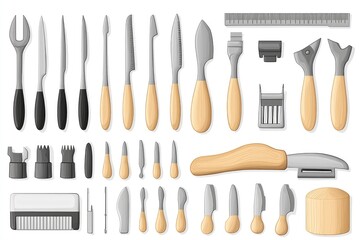 Set of Tools for Woodworking and Carving
