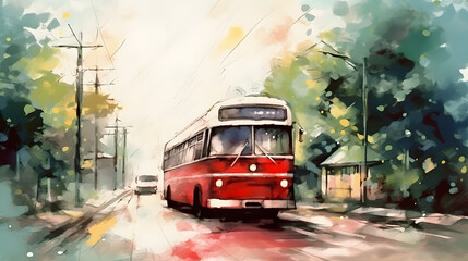 Obraz premium Buses Watercolor Style