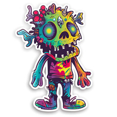 Fototapeta premium Colorful Cartoon Zombie With A Skull Head.