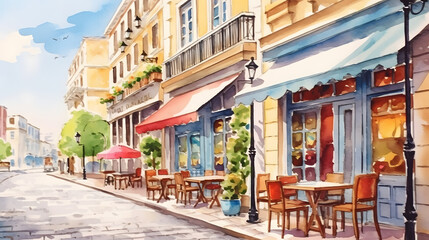 Fototapeta premium Cafes and Restaurants watercolor style