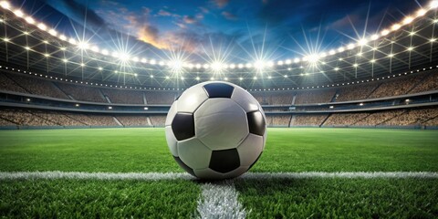 Fototapeta premium Soccer ball on a football field, soccer, ball, field, sports, game, competitive, grass, stadium, pitch, goal, match