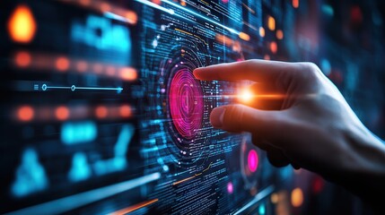 Fototapeta premium Streamlined Futuristic Fintech Compliance Dashboard with AI-driven Risk Assessment and Real-time Regulatory Monitoring in High-Tech Design