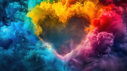 Abstract Heart Shape Formed by Colorful Powder Explosion.