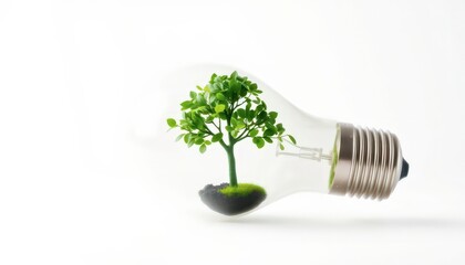 Green Energy Concept with Plant Growing Inside a Light Bulb.