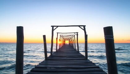 Wooden Pier Leading to Sunset.
