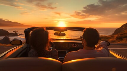 Relaxing Road Trip with Friends Watching the Sunset