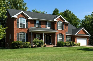 Brick Home with Green Lawn