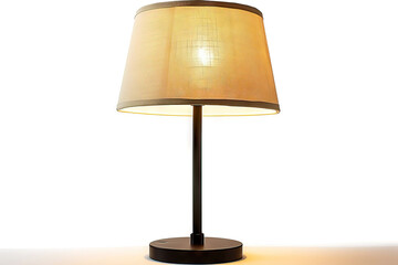 Classic table lamp featuring a beige fabric lampshade and a simple black base, casting a warm glow in any room. The lamp stands on a white background, ideal for both traditional and modern interior se