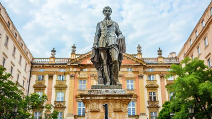 Obraz premium Majestic Number 1 Statue in Historic City Center with Copy Space, Clear Focus, and Deep Depth of Field