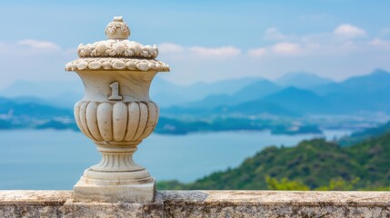 Fototapeta premium Tranquil Number 1 Statue in Beautiful Landscape with Copy Space - Concept of Achievement and Success