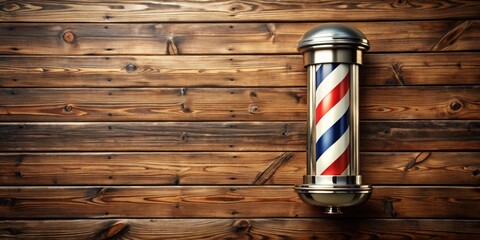 Barbershop pole on wooden background with copy space, barber, barber pole, barbershop, vintage, retro