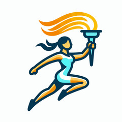 Person with Olympic torch logo vector illustration