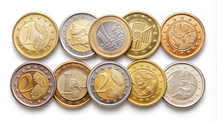 Complete set of euro coins, euro, money, currency, coins, collection, completeness, full, variety, different, shiny