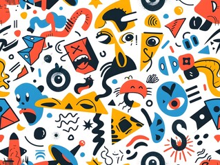 Obraz premium Playful Abstract Pattern with Quirky Icons for Sticker or Apparel Design