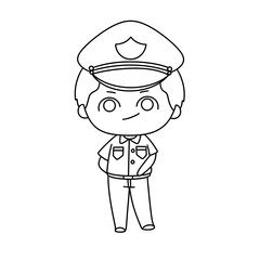 A cartoon drawing of a police officer with a hat and a badge