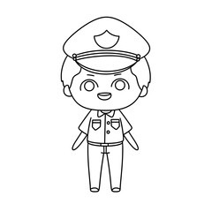 A cartoonish drawing of a police officer with a hat and a badge