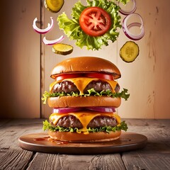 Floating hamburger with meat 