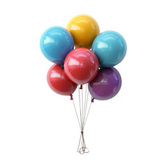 A vibrant collection of colorful balloons floating together, isolated on white background, transparent background