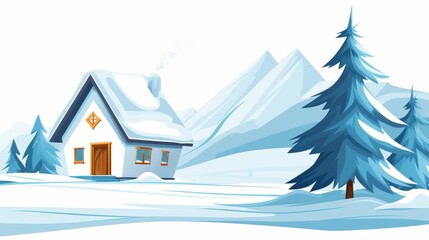 A cozy winter house nestled in the snow, adorned with a vibrant Christmas tree, captures the holiday spirit beautifully.