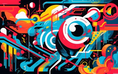 Bold and Colorful Abstract Art with Geometric Patterns and 3D Effects