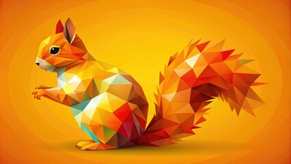 Colorful abstract squirrel with vibrant geometric shapes in orange and yellow hues, squirrel, abstract,colorful, vibrant, geometric