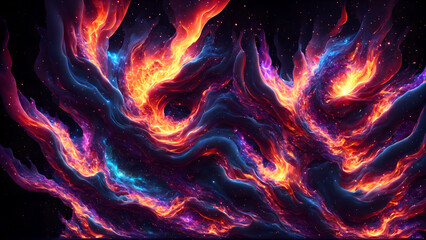 Cosmic Firestorm A burst of colorful flames background 3d wallpaper