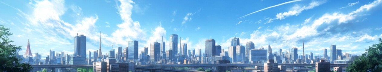 Obraz premium Urban Utopia: Anime-Style Cityscape Representing the Ideal City Environment for Abstract and Conceptual Art in Gaming and Storytelling