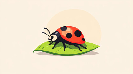 A charming cartoon ladybug rests on a vibrant green leaf, showcased in a modern flat illustration style with playful textures.