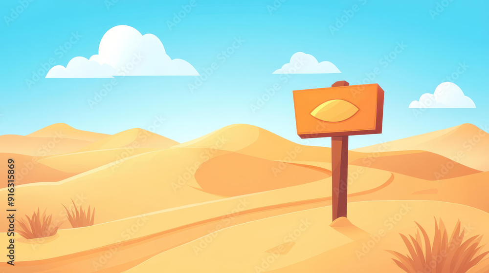 Sticker Embark on a captivating journey along a sunlit path, surrounded by towering sand dunes, in this modern, textured art piece.