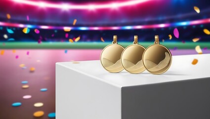 Golden medal with ribbon .Champion and winner awards Sports medal. award and victory concept