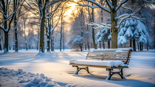 bench in the park in winter