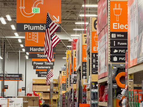 Home Depot improvement store directionals signs inside.