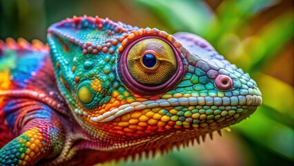 Close-up of a colorful chameleon blending into its surroundings, camouflage, lizard, reptile, nature, wildlife